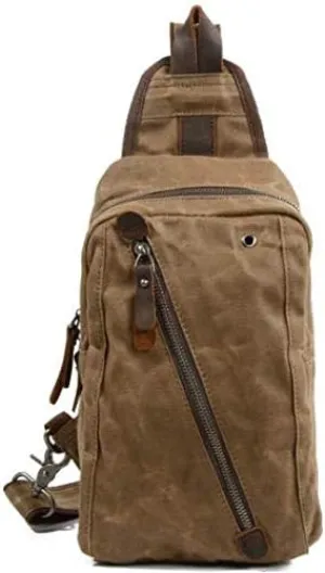 Sling Bag Chest Shoulder Backpack Fanny Pack Waterproof Canvas Waxed Crossbody Bags for Men (Khaki, One_Size)
