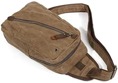 Sling Bag Chest Shoulder Backpack Fanny Pack Waterproof Canvas Waxed Crossbody Bags for Men (Khaki, One_Size)