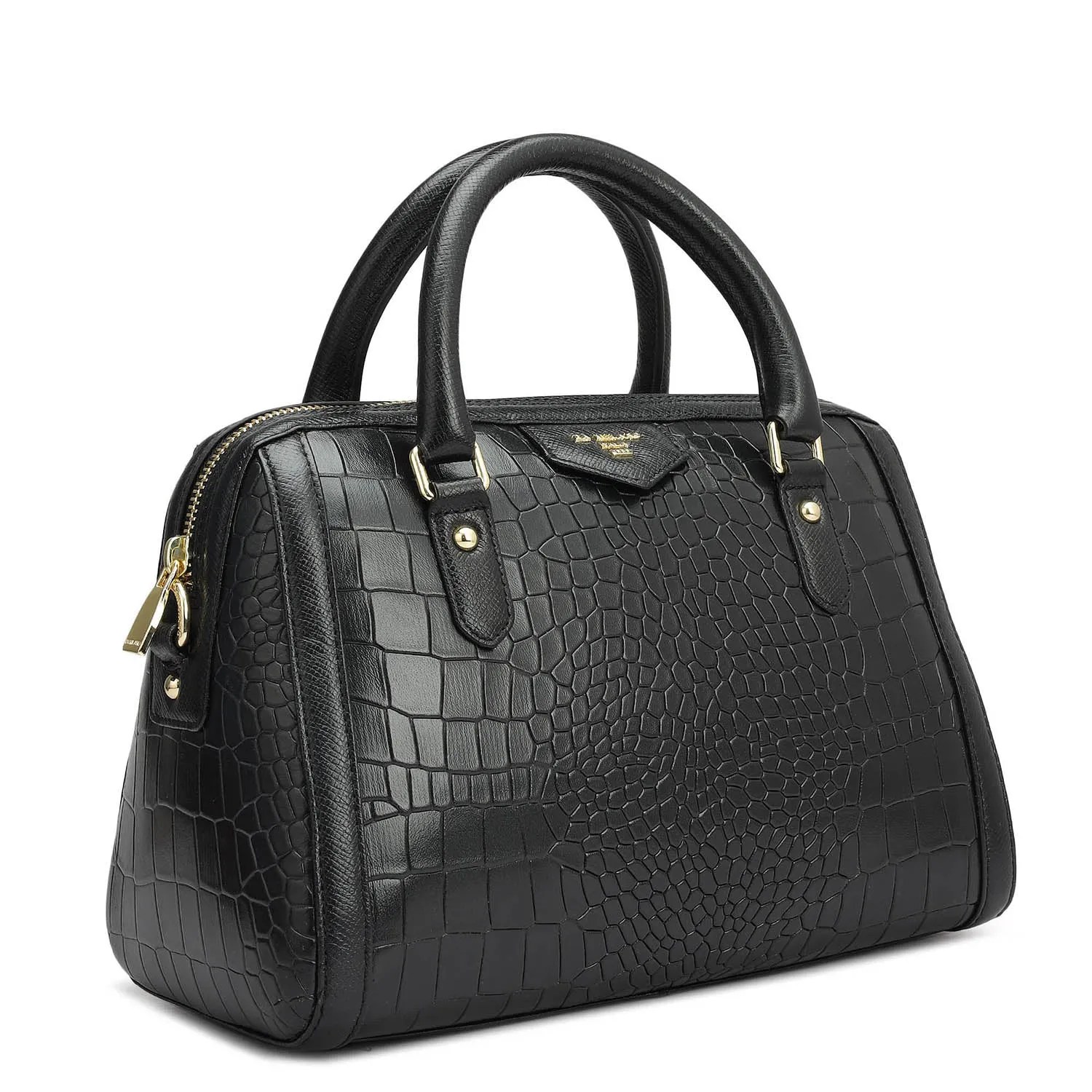 Small Croco Leather Satchel - Black