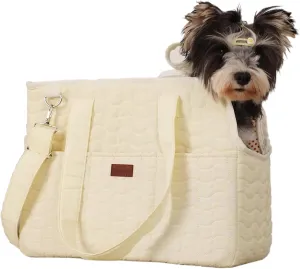 Small Dog Bag Puppy Purse Carrier for Small Dogs Adult Cat Carriers Large Cat,with Multiple Pockets,Breathable Mesh,Traveling Pets Tote Picnic Outdoor 15lb (Beige2, Large)