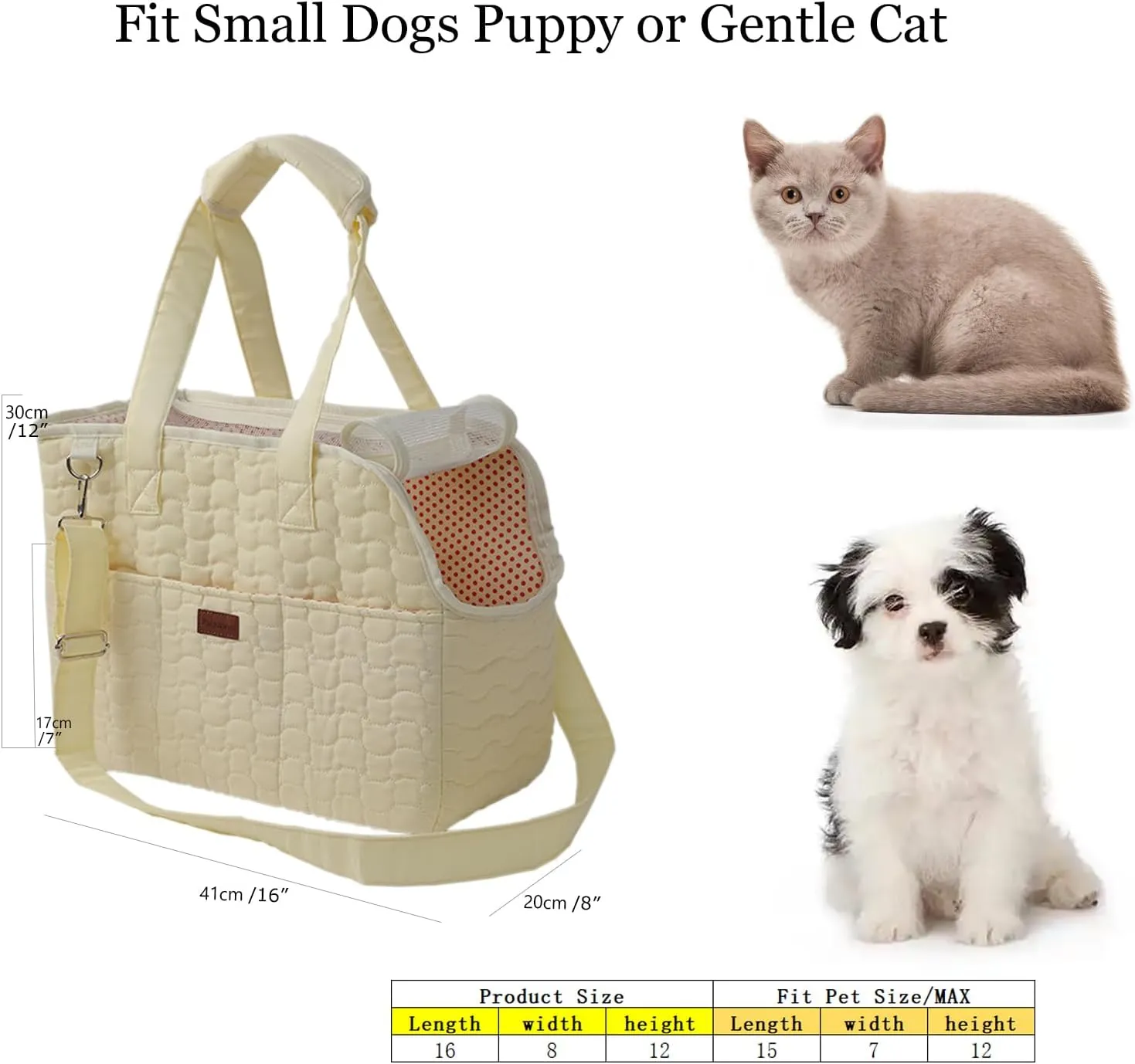 Small Dog Bag Puppy Purse Carrier for Small Dogs Adult Cat Carriers Large Cat,with Multiple Pockets,Breathable Mesh,Traveling Pets Tote Picnic Outdoor 15lb (Beige2, Large)