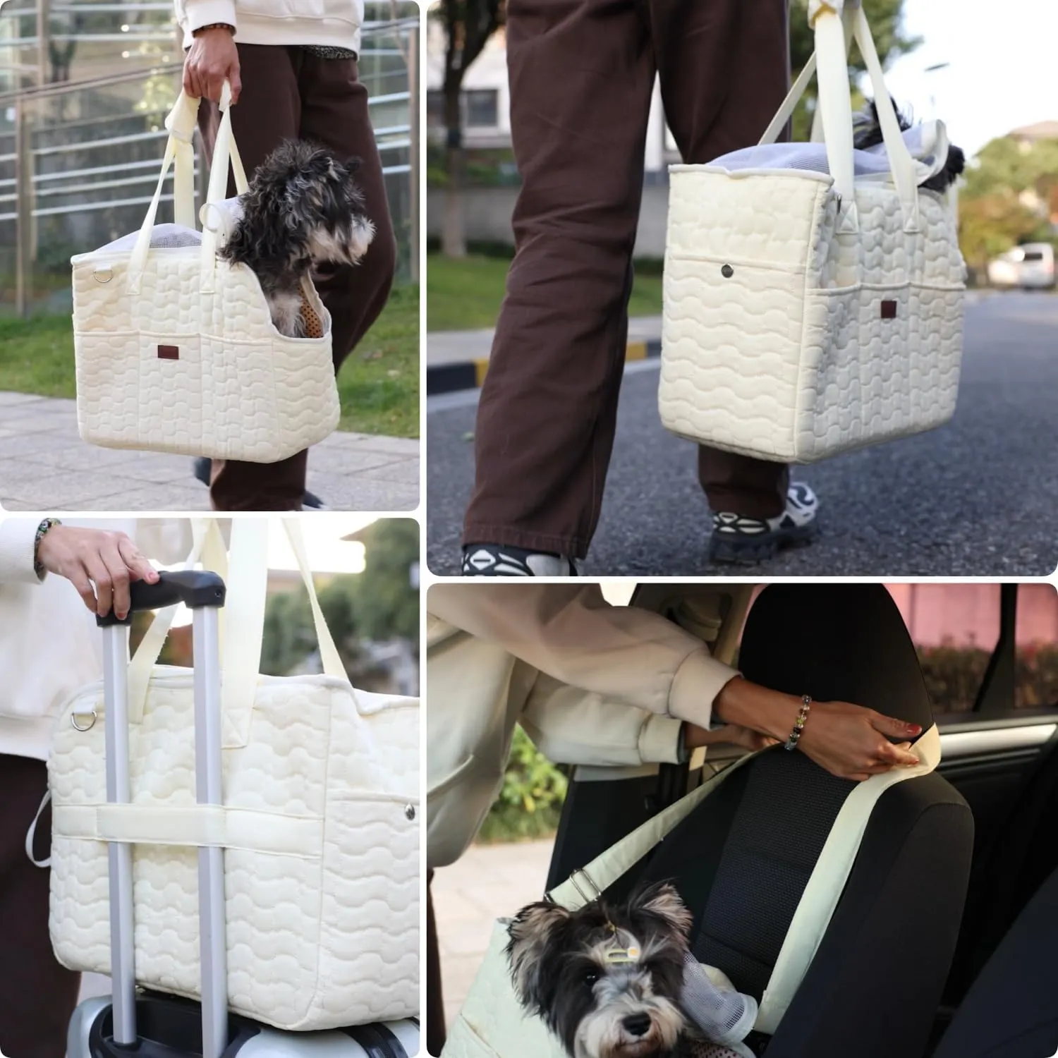 Small Dog Bag Puppy Purse Carrier for Small Dogs Adult Cat Carriers Large Cat,with Multiple Pockets,Breathable Mesh,Traveling Pets Tote Picnic Outdoor 15lb (Beige2, Large)