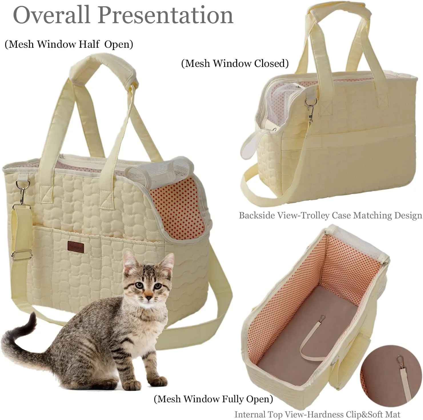 Small Dog Bag Puppy Purse Carrier for Small Dogs Adult Cat Carriers Large Cat,with Multiple Pockets,Breathable Mesh,Traveling Pets Tote Picnic Outdoor 15lb (Beige2, Large)
