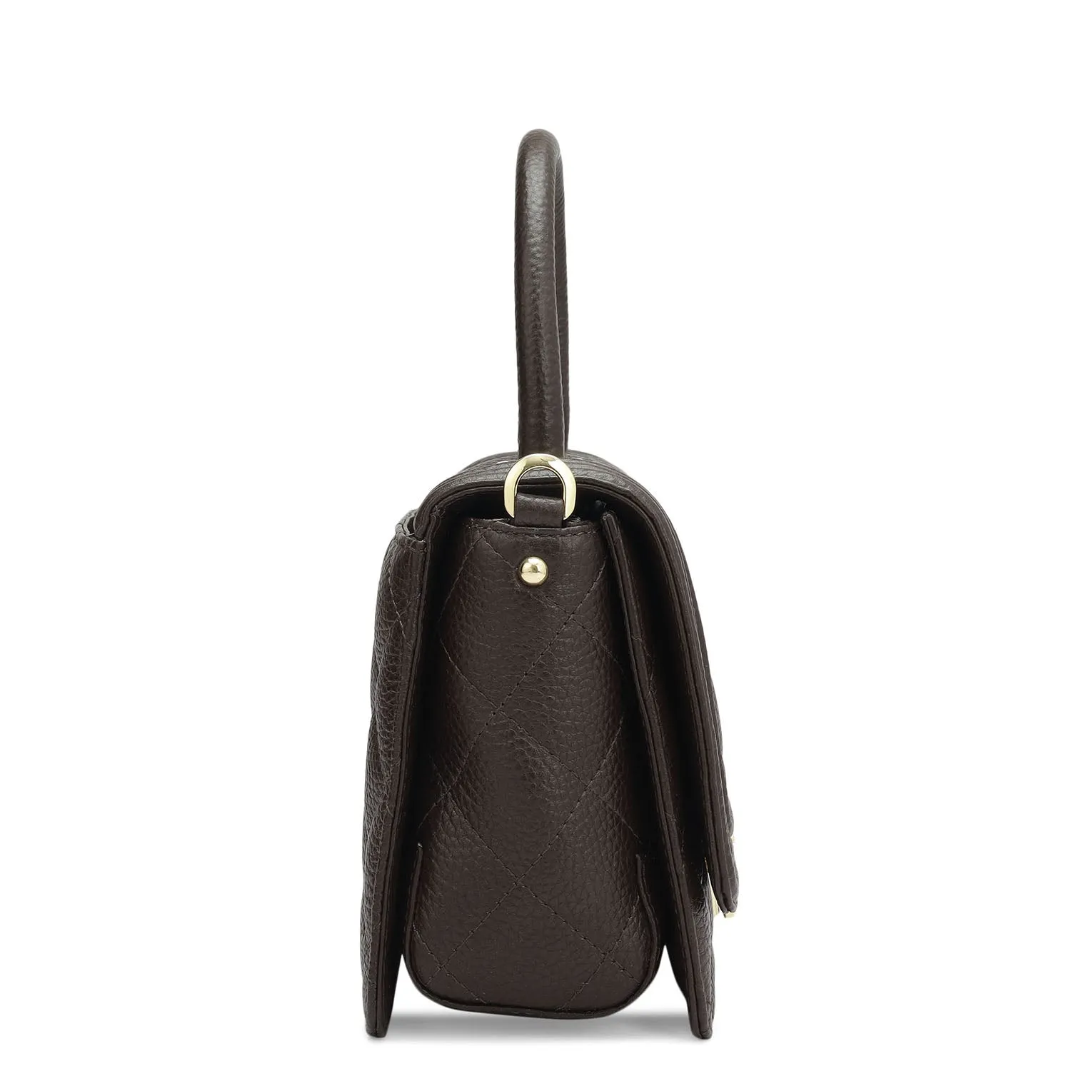 Small Quilting Leather Satchel - Chocolate