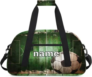 Soccer Custom Name Kids Gym Duffel Bag for Little Boys, Football Stadium Personalized Sport Duffle Practice Bag Teen Travel Weekender Overnight Carry On Bag, Customized Kids Gifts