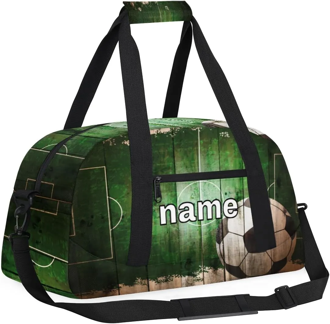 Soccer Custom Name Kids Gym Duffel Bag for Little Boys, Football Stadium Personalized Sport Duffle Practice Bag Teen Travel Weekender Overnight Carry On Bag, Customized Kids Gifts