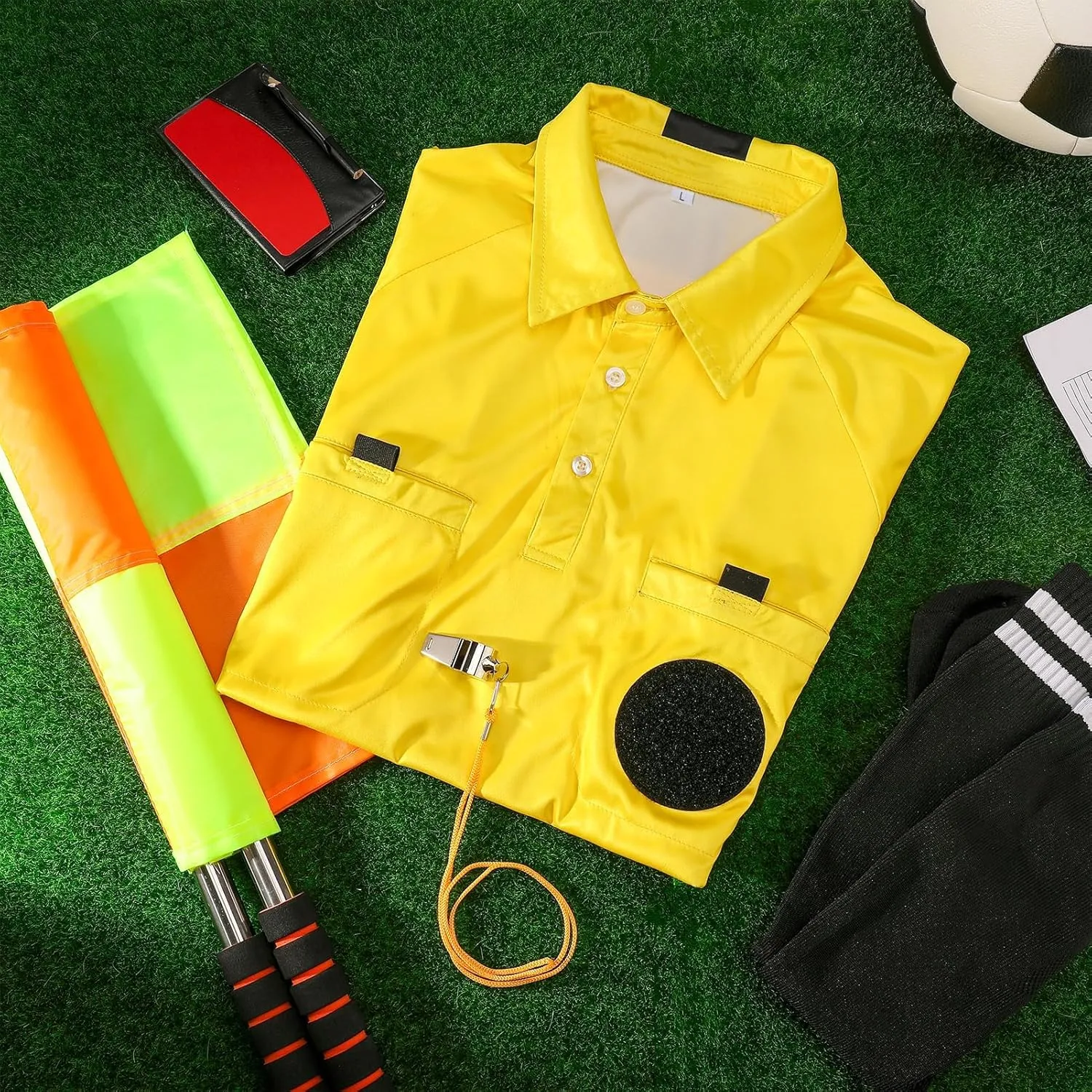 Soccer Referee Kit, 6 Pcs Soccer Referee Shirt Jersey Umpire Uniform Football Referee Costume for Adult Teenager