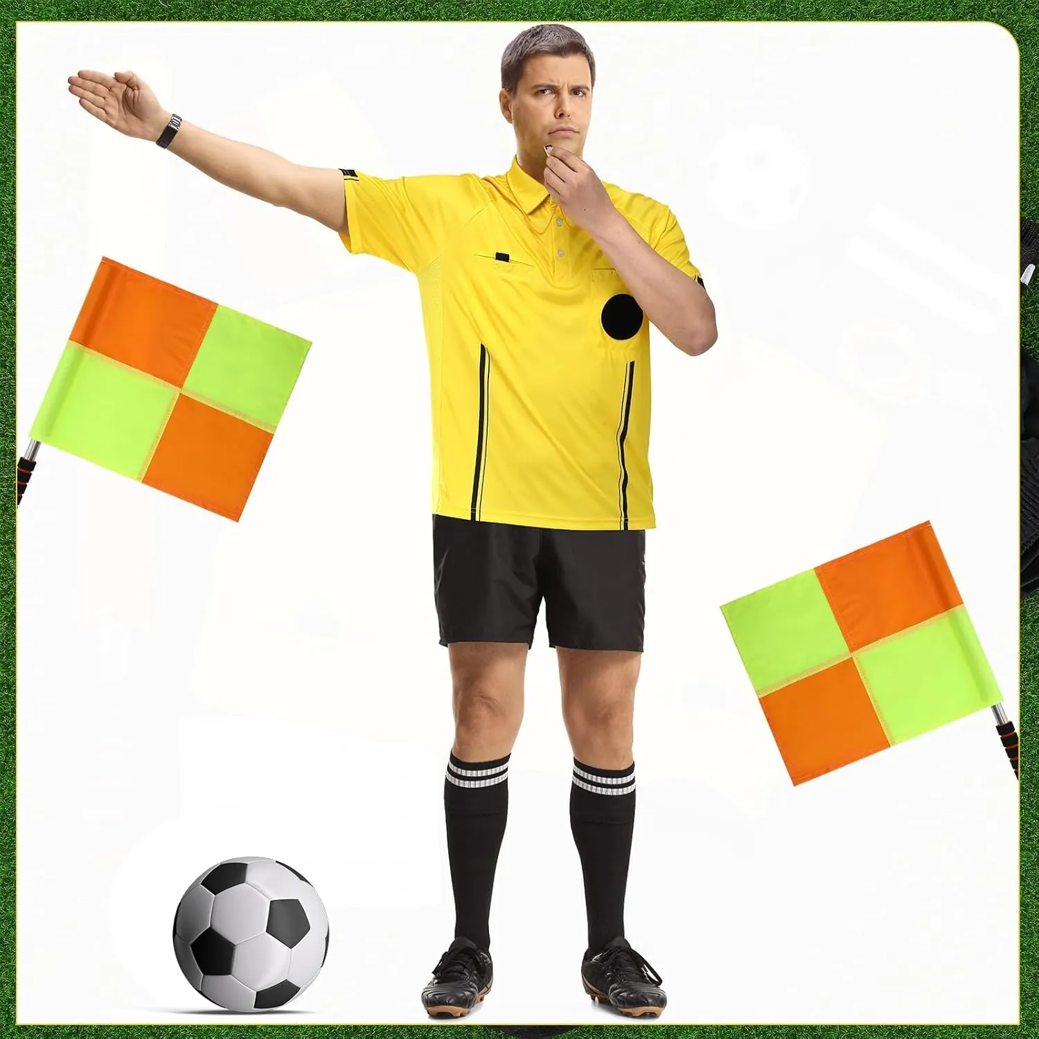 Soccer Referee Kit, 6 Pcs Soccer Referee Shirt Jersey Umpire Uniform Football Referee Costume for Adult Teenager
