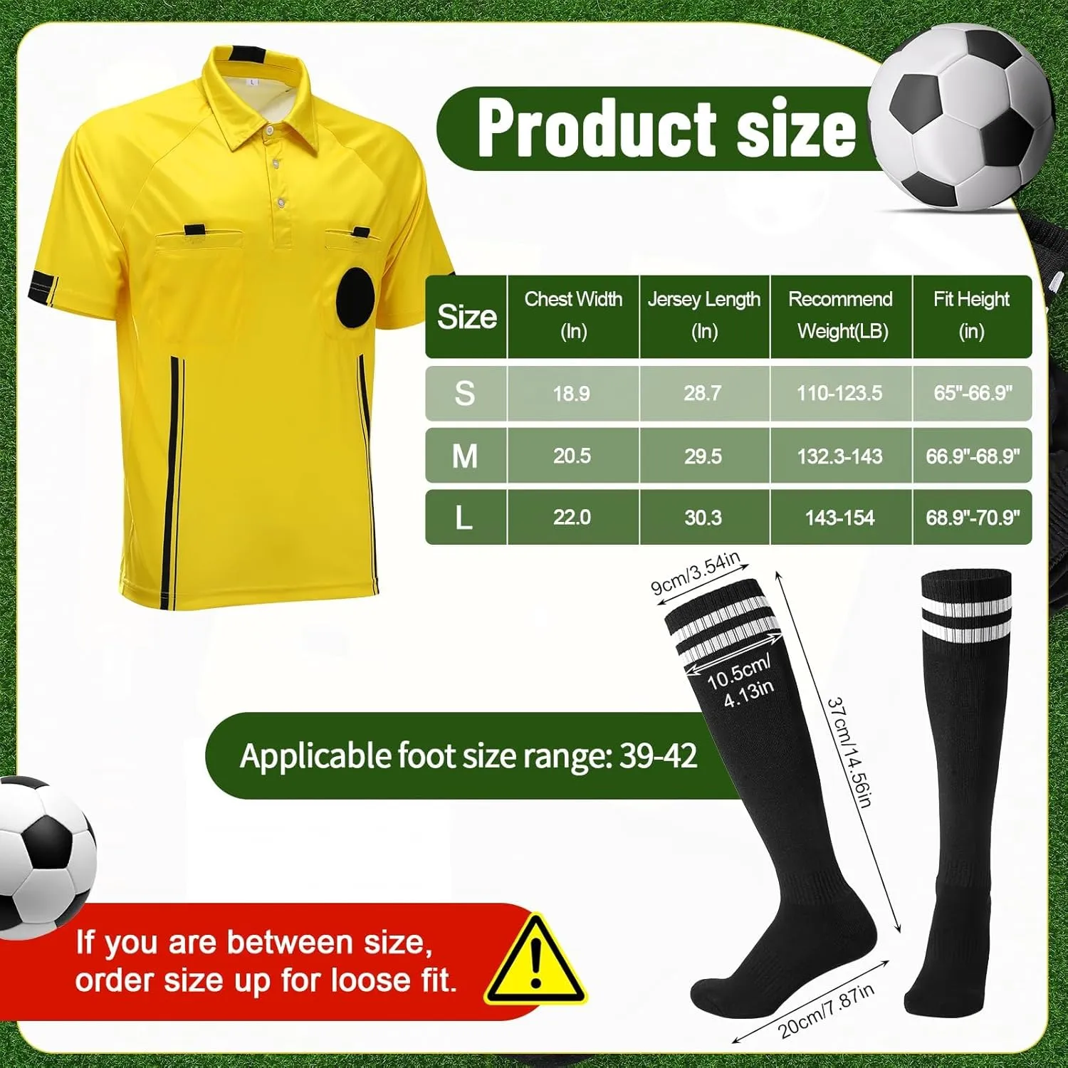 Soccer Referee Kit, 6 Pcs Soccer Referee Shirt Jersey Umpire Uniform Football Referee Costume for Adult Teenager