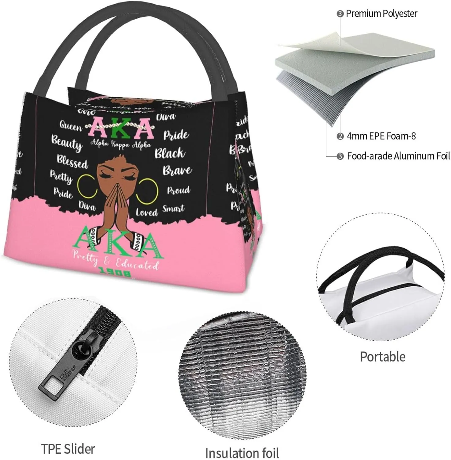Sorority Gifts For Women Reusable Lunch Tote Insulated Cooler Bag Lunch Box Handbag Lunch Bag For Women