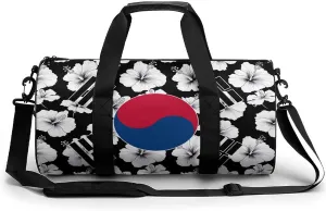 South Korea Korean Flag Hibiscus Flowers Compact Gym Bag Travel Duffel Bags Lightweight Foldable Sports Tote Gymbag