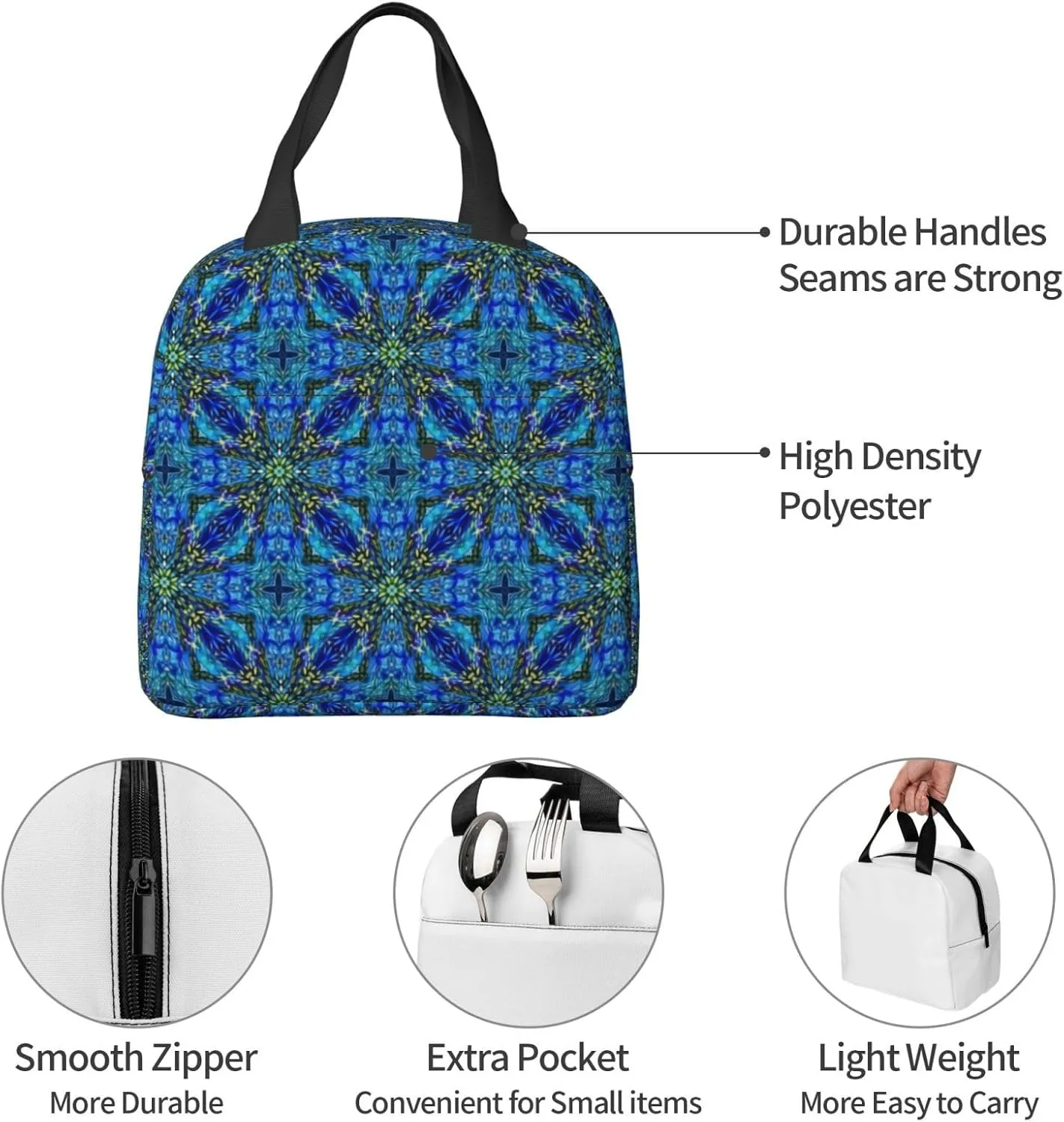 Southeast Asian Ethnic Style Patterns Lunch Bag, Large Capacity Reusable Insulated Cooler Lunch Container For Work Office Picnic Or Travel