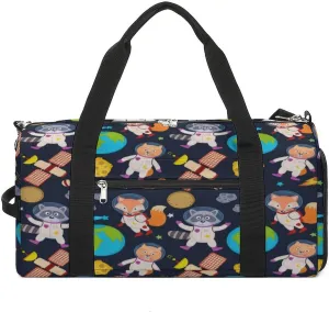 Space Astronaut Cats Travel Gym Bag Sport Workout Duffel Bags with Compartments And Side Pocket
