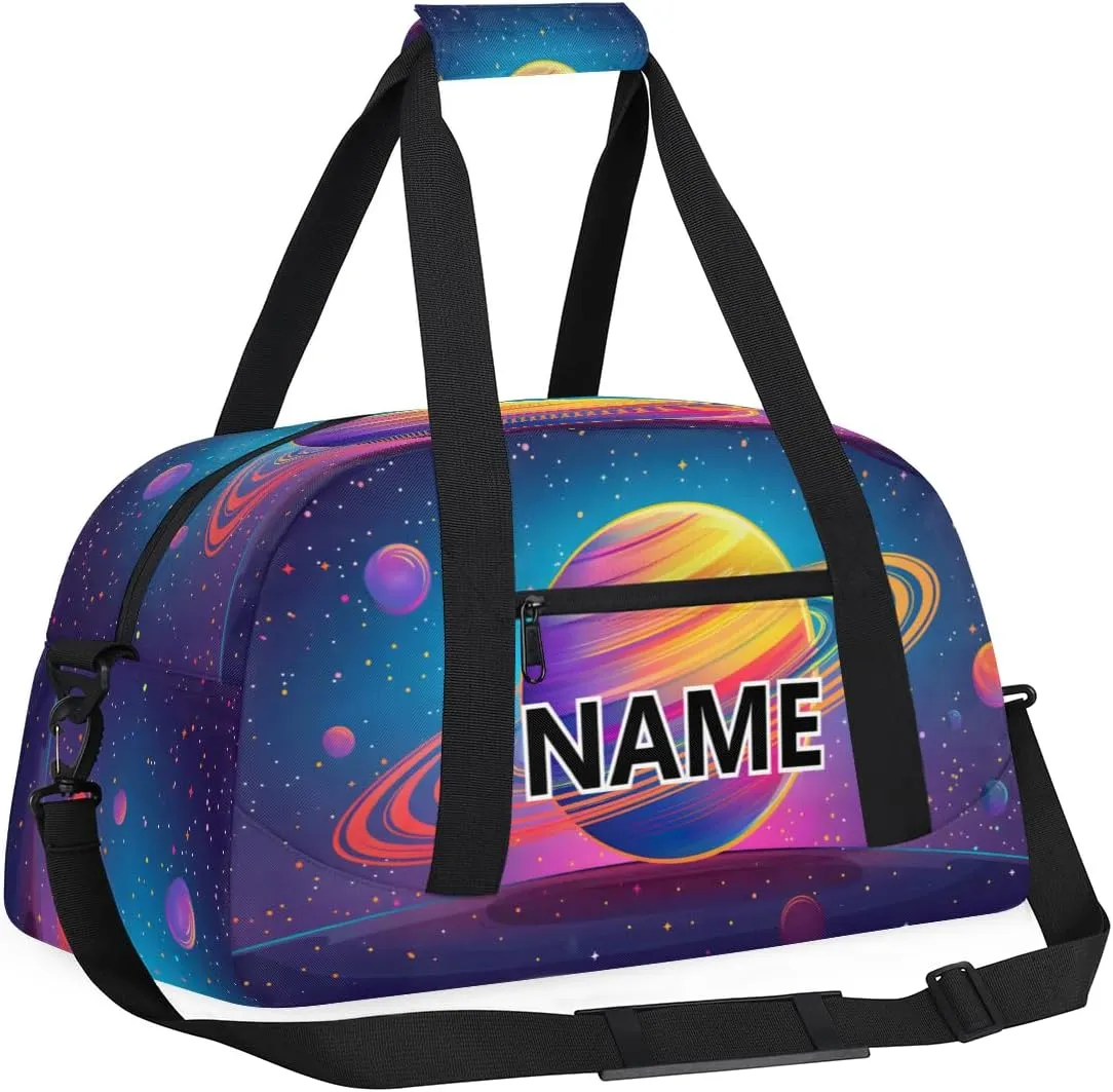 Space Planet Solar System Custom Small Gym Bag 18 inch for Women Men Personalized Universe Planet Carry On Overnight Weekender Bag for Travel Work Dance Sport
