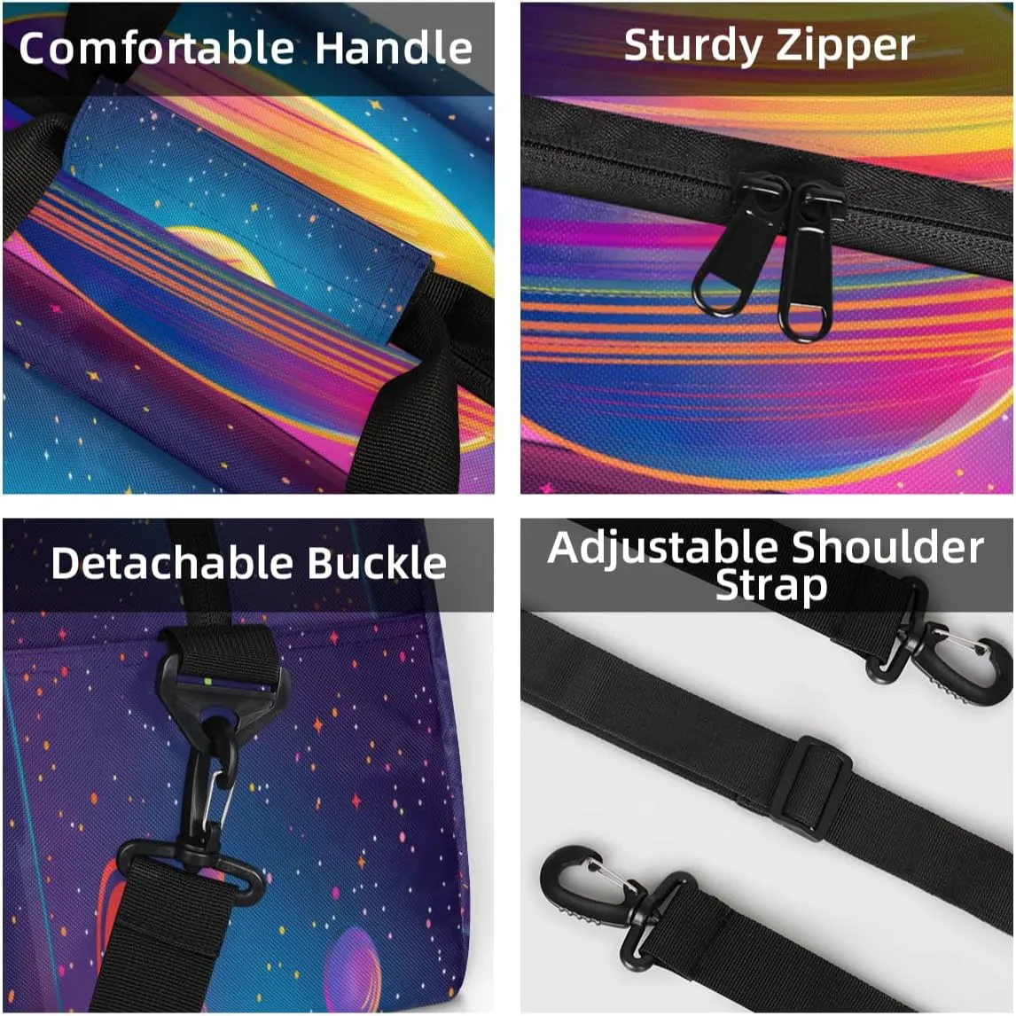 Space Planet Solar System Custom Small Gym Bag 18 inch for Women Men Personalized Universe Planet Carry On Overnight Weekender Bag for Travel Work Dance Sport