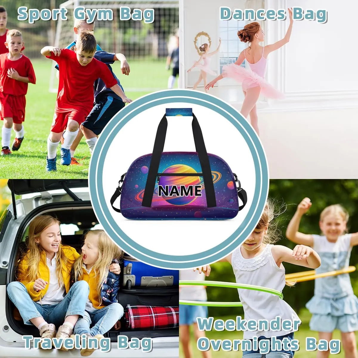 Space Planet Solar System Custom Small Gym Bag 18 inch for Women Men Personalized Universe Planet Carry On Overnight Weekender Bag for Travel Work Dance Sport