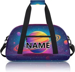 Space Planet Solar System Custom Small Gym Bag 18 inch for Women Men Personalized Universe Planet Carry On Overnight Weekender Bag for Travel Work Dance Sport