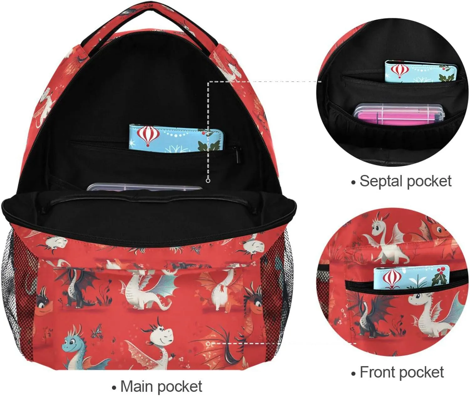 Sport Backpack for Men Women Waterproof Stylish Travel Bags with Chest Strap for Business Work College Travel Trip Cartoon Cute Dragon Red