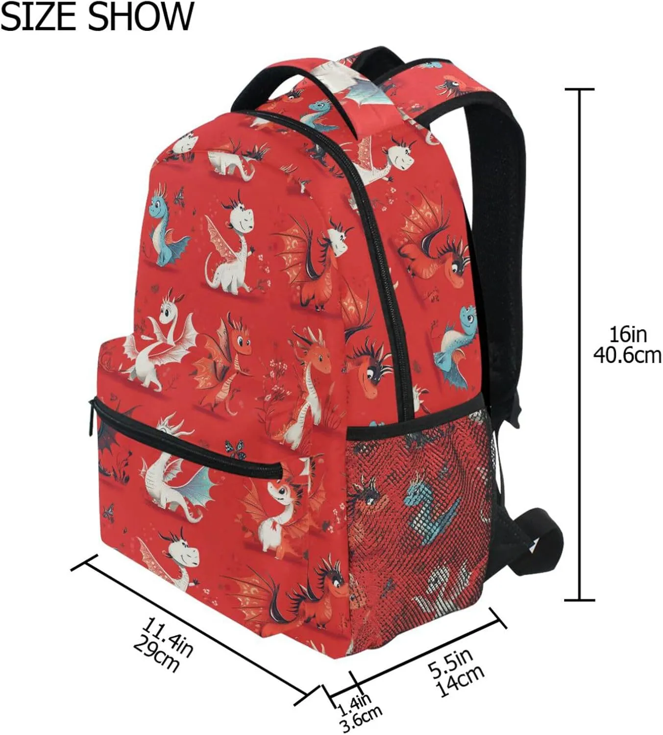 Sport Backpack for Men Women Waterproof Stylish Travel Bags with Chest Strap for Business Work College Travel Trip Cartoon Cute Dragon Red