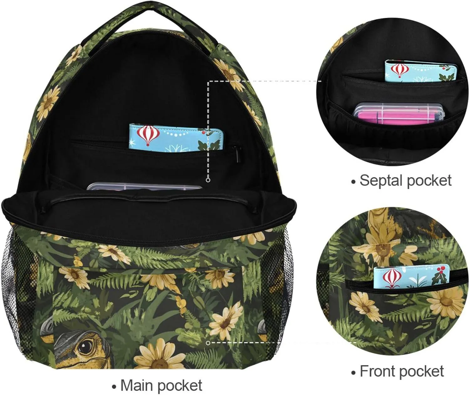 Sport Backpack for Unisex Adult Waterproof Backpack with Chest Strap for Travel Trip Beauty Dinosaur Velociraptor Personalized