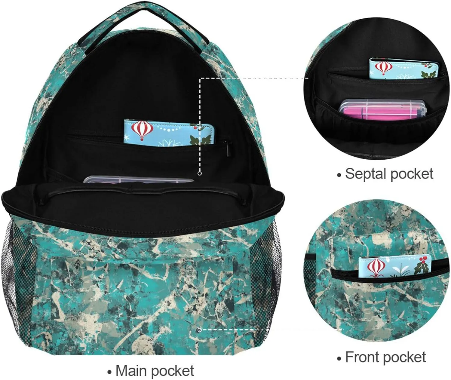 Sport Backpack for Women Men Fashion Laptop Bookbag with Chest Strap for College Work Army Camouflage Turquoise Camouflage