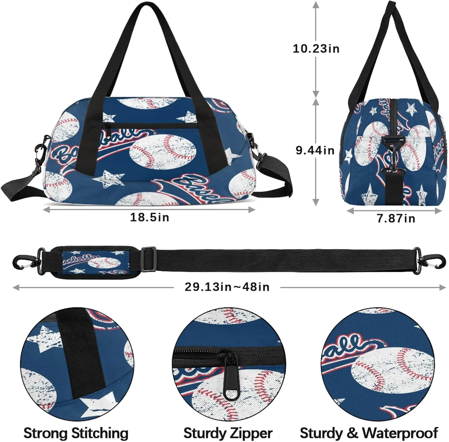Sport Baseball Kids Duffel Bag Lightweight Waterproof Sports Gym Bag with Front Zipper Pocket Foldable Weekender Overnight Bag for School Practice Gymnastic Ballet