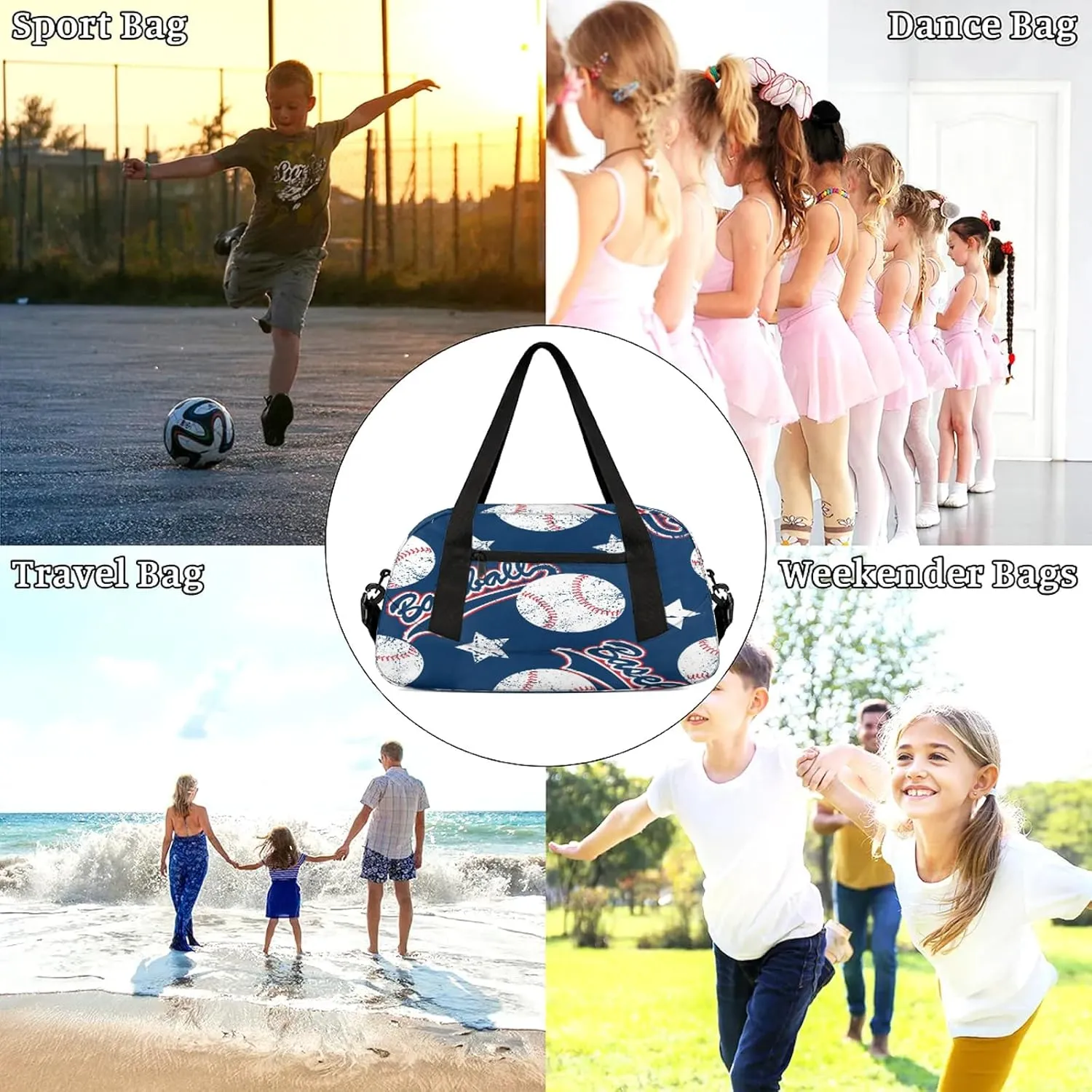 Sport Baseball Kids Duffel Bag Lightweight Waterproof Sports Gym Bag with Front Zipper Pocket Foldable Weekender Overnight Bag for School Practice Gymnastic Ballet