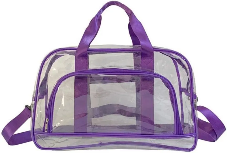Sport Gym Yoga Dance Large Clear Travel Duffle Bag for Women Girls Weekender Overnight Duffel Bag (Purple)
