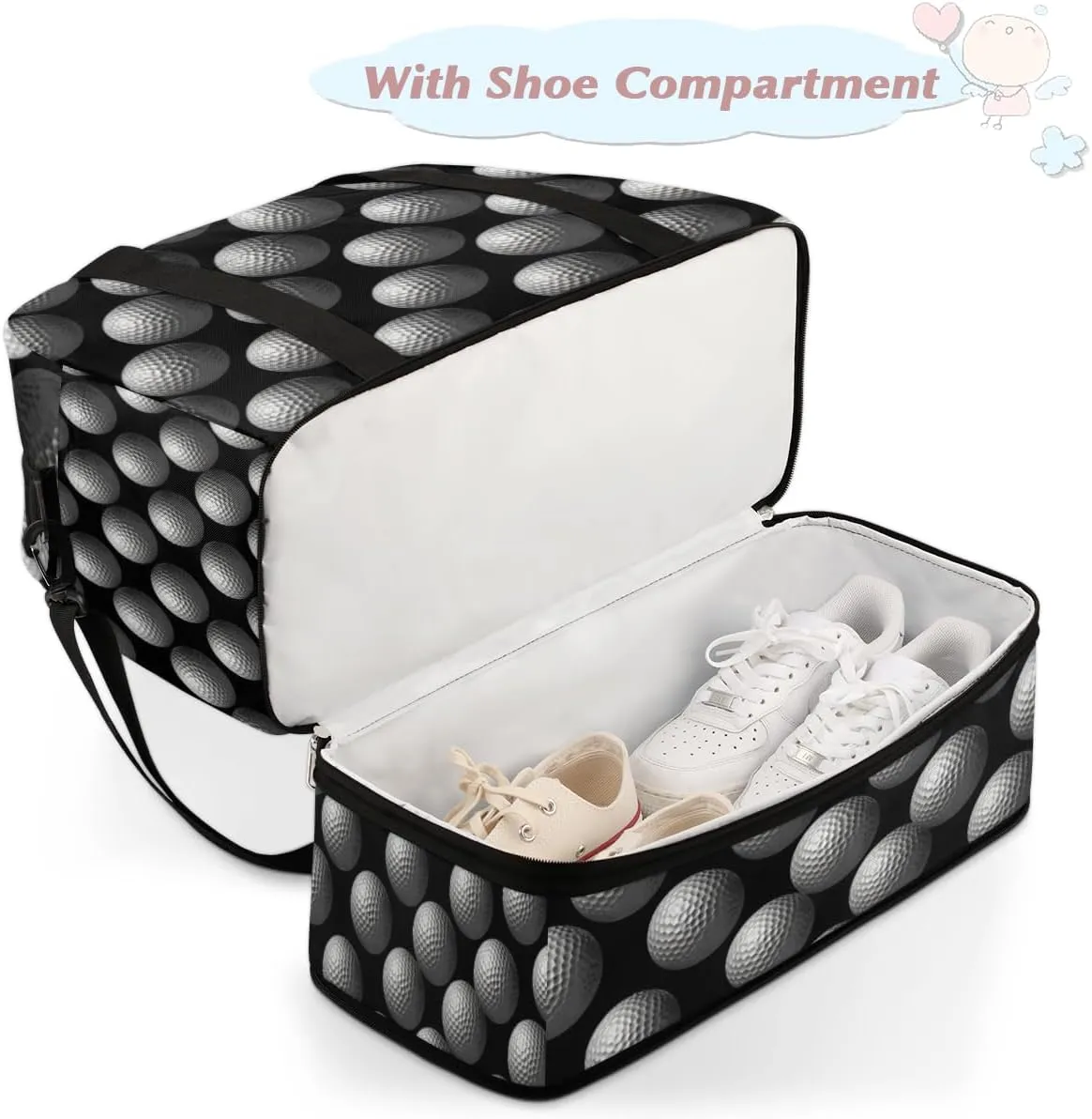 Sports Golf Ball Foldable Duffle Bag with Shoes Compartment Large Capacity Waterproof Travel Weekender Bag Overnight Bag for Sports Gym