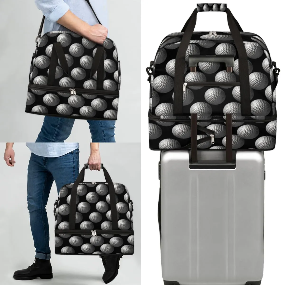 Sports Golf Ball Foldable Duffle Bag with Shoes Compartment Large Capacity Waterproof Travel Weekender Bag Overnight Bag for Sports Gym