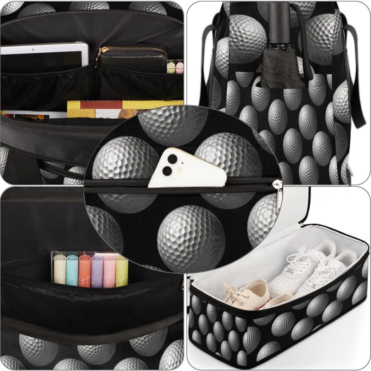 Sports Golf Ball Foldable Duffle Bag with Shoes Compartment Large Capacity Waterproof Travel Weekender Bag Overnight Bag for Sports Gym
