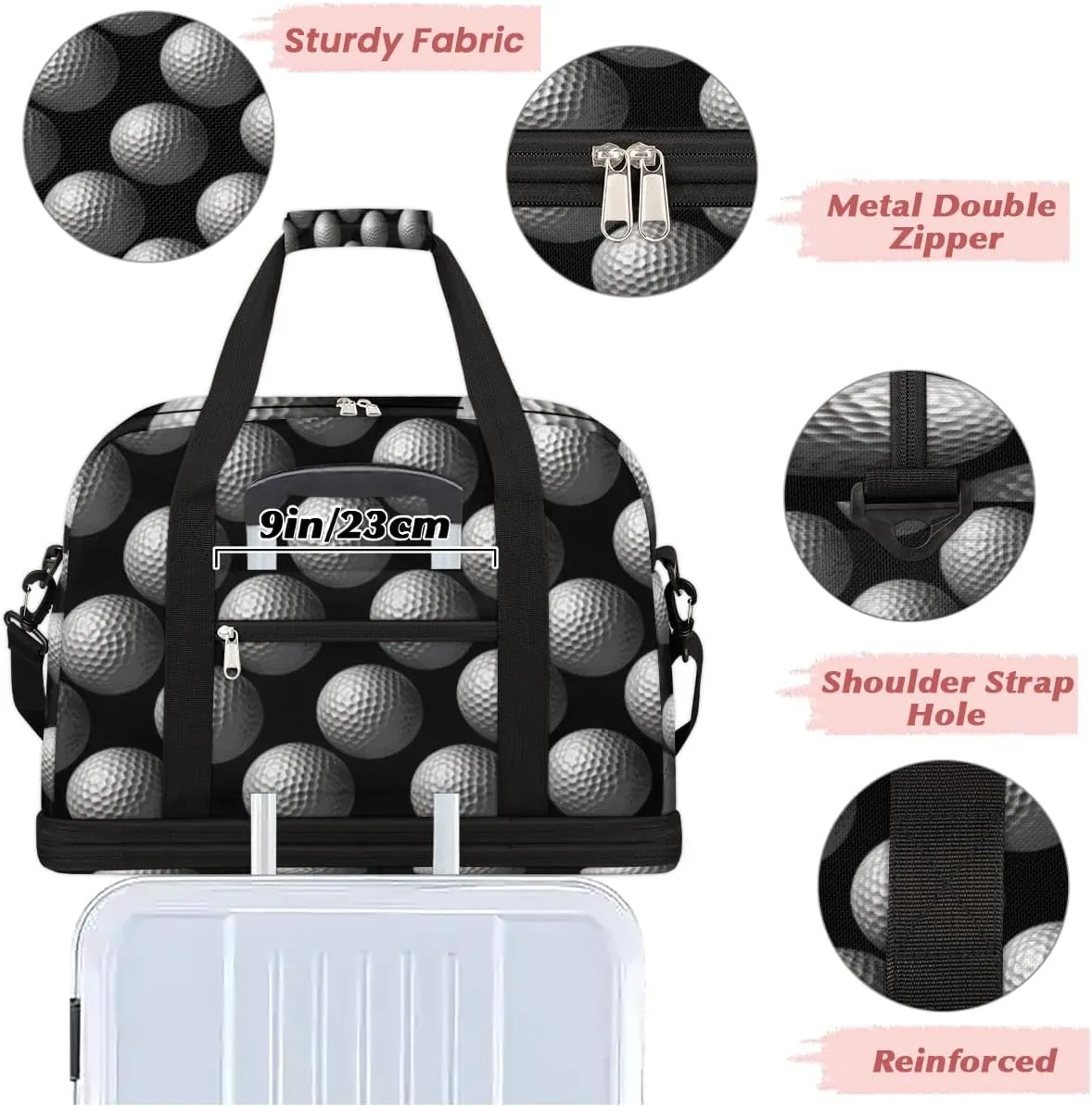 Sports Golf Ball Foldable Duffle Bag with Shoes Compartment Large Capacity Waterproof Travel Weekender Bag Overnight Bag for Sports Gym