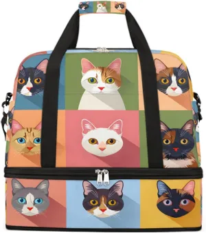 Sports Gym Bag Animal Pattern Cat Cute Large Travel Duffel Bag With Shoe Compartment Foldable Waterproof Carry-On Weekend Travel Bags for Camping Overnight Yoga Hospital Travel Bags