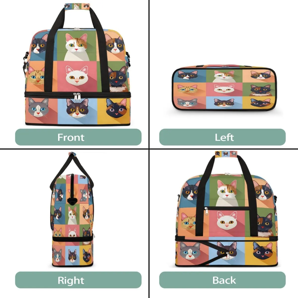 Sports Gym Bag Animal Pattern Cat Cute Large Travel Duffel Bag With Shoe Compartment Foldable Waterproof Carry-On Weekend Travel Bags for Camping Overnight Yoga Hospital Travel Bags