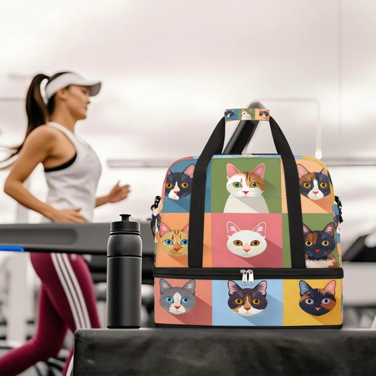 Sports Gym Bag Animal Pattern Cat Cute Large Travel Duffel Bag With Shoe Compartment Foldable Waterproof Carry-On Weekend Travel Bags for Camping Overnight Yoga Hospital Travel Bags