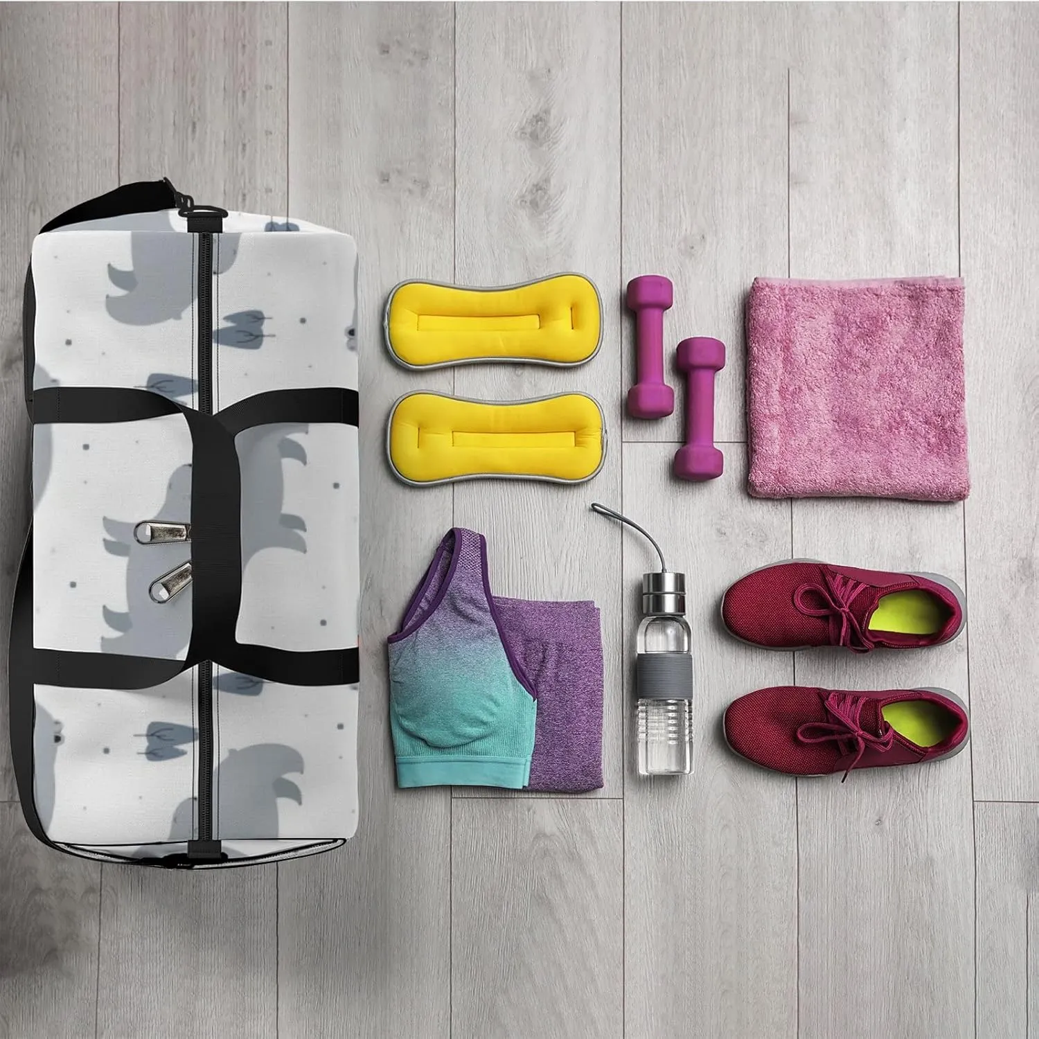 Sports Gym Bag for Women and Men Waterproof Big Bear Pine Tree Cartoon White Duffel Bag Lightweight Carryon Traveling Boarding Gripsack