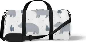 Sports Gym Bag for Women and Men Waterproof Big Bear Pine Tree Cartoon White Duffel Bag Lightweight Carryon Traveling Boarding Gripsack