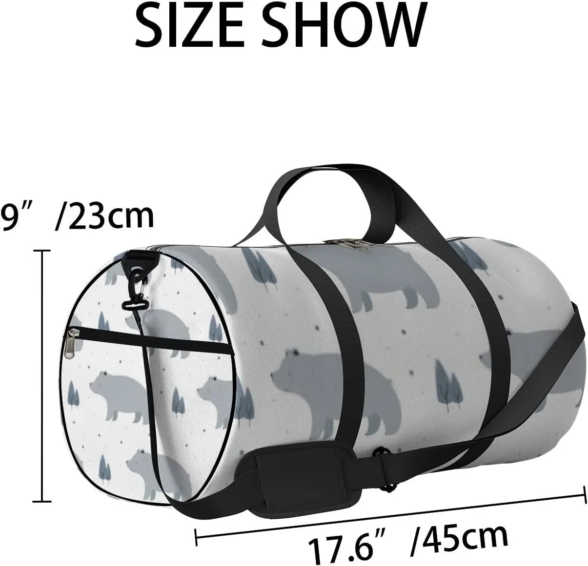 Sports Gym Bag for Women and Men Waterproof Big Bear Pine Tree Cartoon White Duffel Bag Lightweight Carryon Traveling Boarding Gripsack