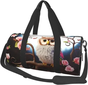 Sports Gym Bag for Women Men Travel Duffel Bag Tote Weekender Bag Carry on Overnight Bag for Travel Swimming Fitness Workout Sports Cute Owl Tree Flowers and Squirrel Duffle Bag