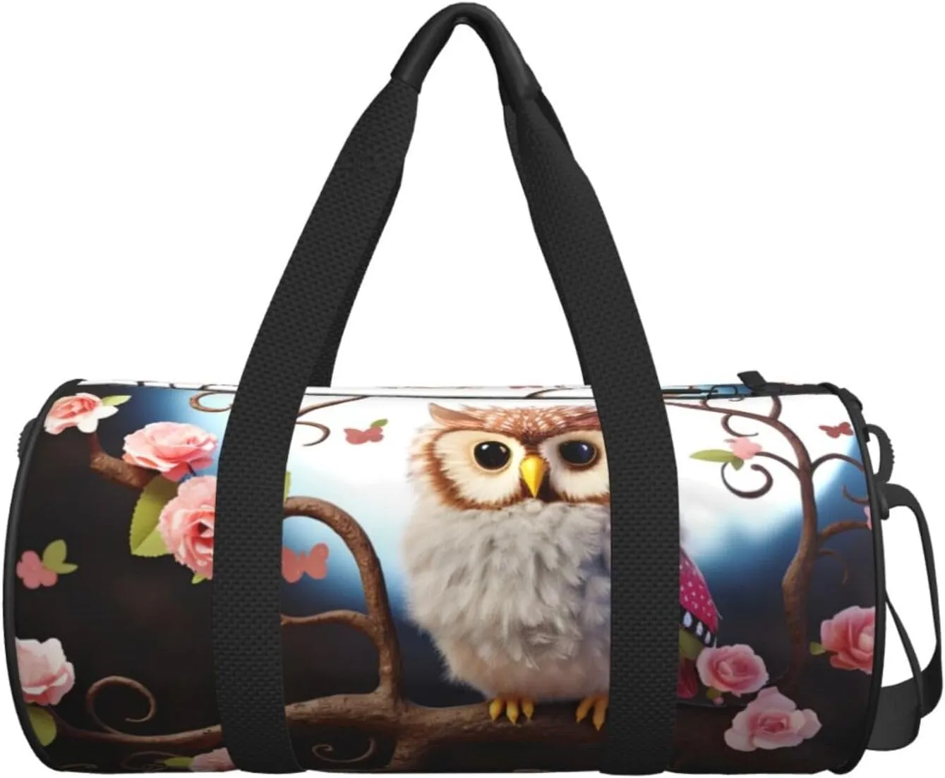 Sports Gym Bag for Women Men Travel Duffel Bag Tote Weekender Bag Carry on Overnight Bag for Travel Swimming Fitness Workout Sports Cute Owl Tree Flowers and Squirrel Duffle Bag