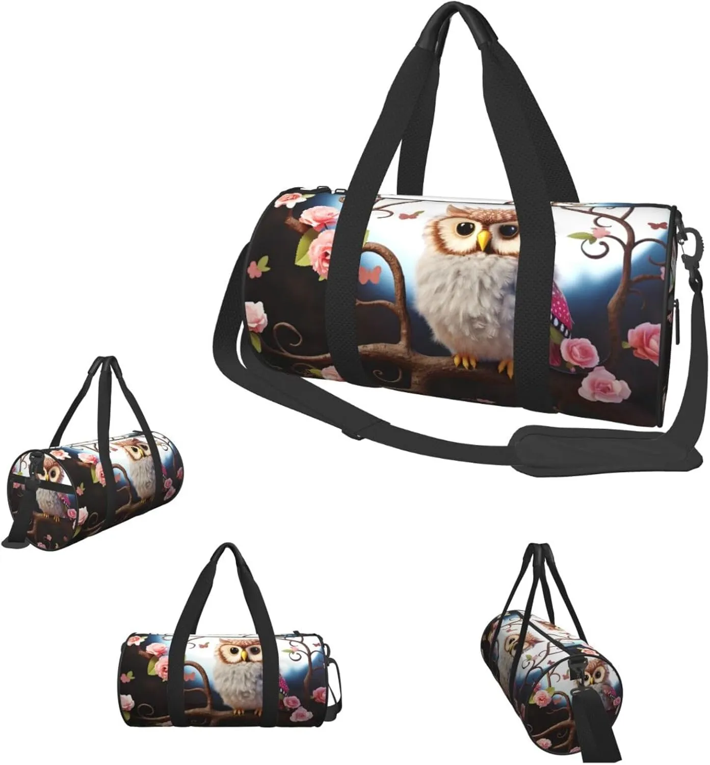 Sports Gym Bag for Women Men Travel Duffel Bag Tote Weekender Bag Carry on Overnight Bag for Travel Swimming Fitness Workout Sports Cute Owl Tree Flowers and Squirrel Duffle Bag