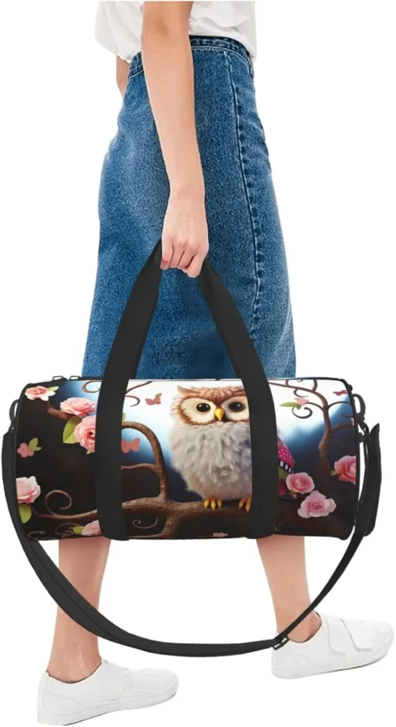 Sports Gym Bag for Women Men Travel Duffel Bag Tote Weekender Bag Carry on Overnight Bag for Travel Swimming Fitness Workout Sports Cute Owl Tree Flowers and Squirrel Duffle Bag