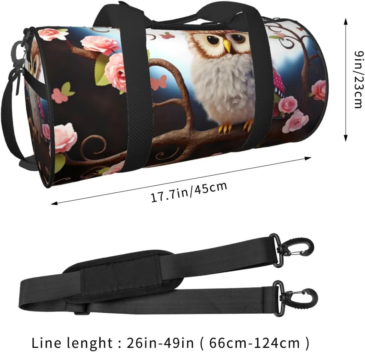 Sports Gym Bag for Women Men Travel Duffel Bag Tote Weekender Bag Carry on Overnight Bag for Travel Swimming Fitness Workout Sports Cute Owl Tree Flowers and Squirrel Duffle Bag