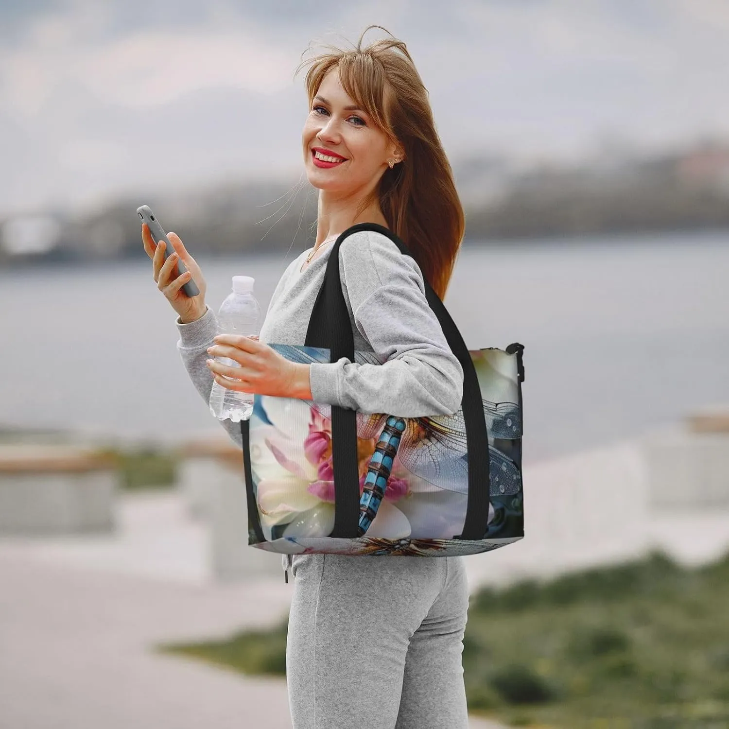 Sports Gym Bag for Women Men Travel Duffel Bag Tote Weekender Bag Carry on Overnight Bag for Travel Swimming Fitness Workout Sports Dragonfly lotus Duffle Bag