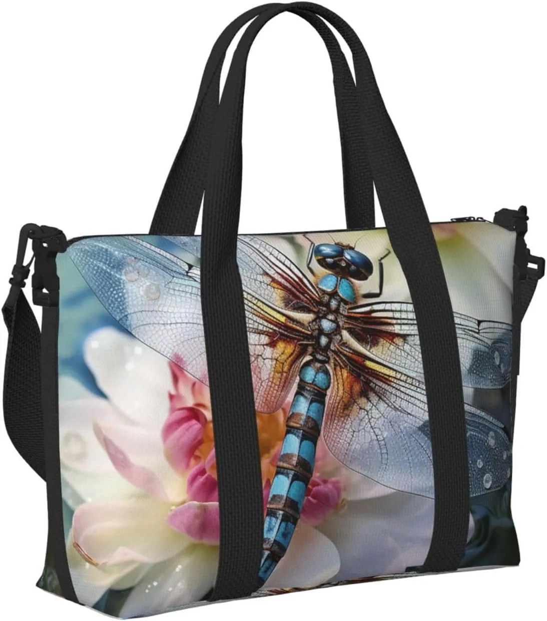 Sports Gym Bag for Women Men Travel Duffel Bag Tote Weekender Bag Carry on Overnight Bag for Travel Swimming Fitness Workout Sports Dragonfly lotus Duffle Bag