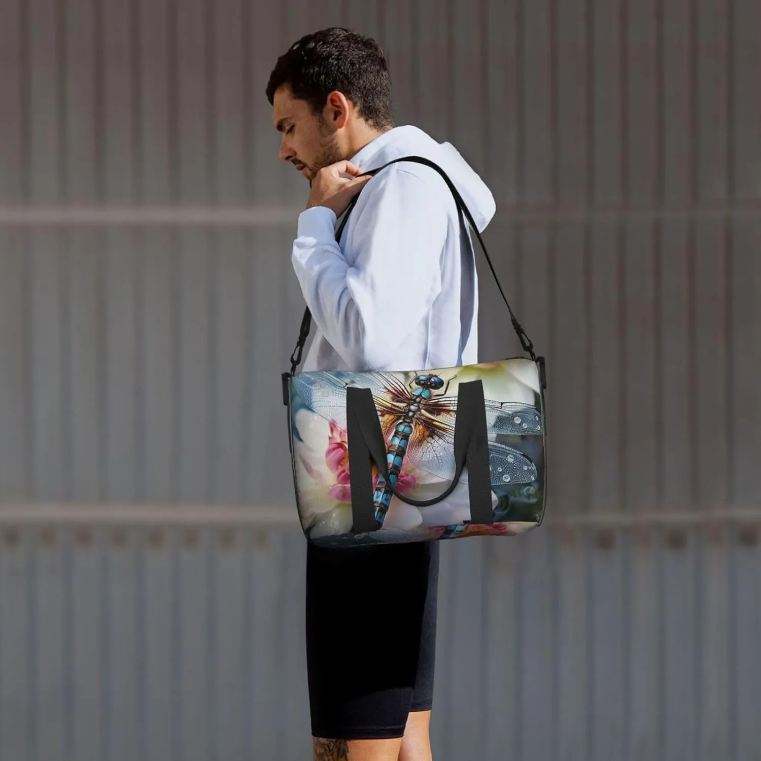 Sports Gym Bag for Women Men Travel Duffel Bag Tote Weekender Bag Carry on Overnight Bag for Travel Swimming Fitness Workout Sports Dragonfly lotus Duffle Bag