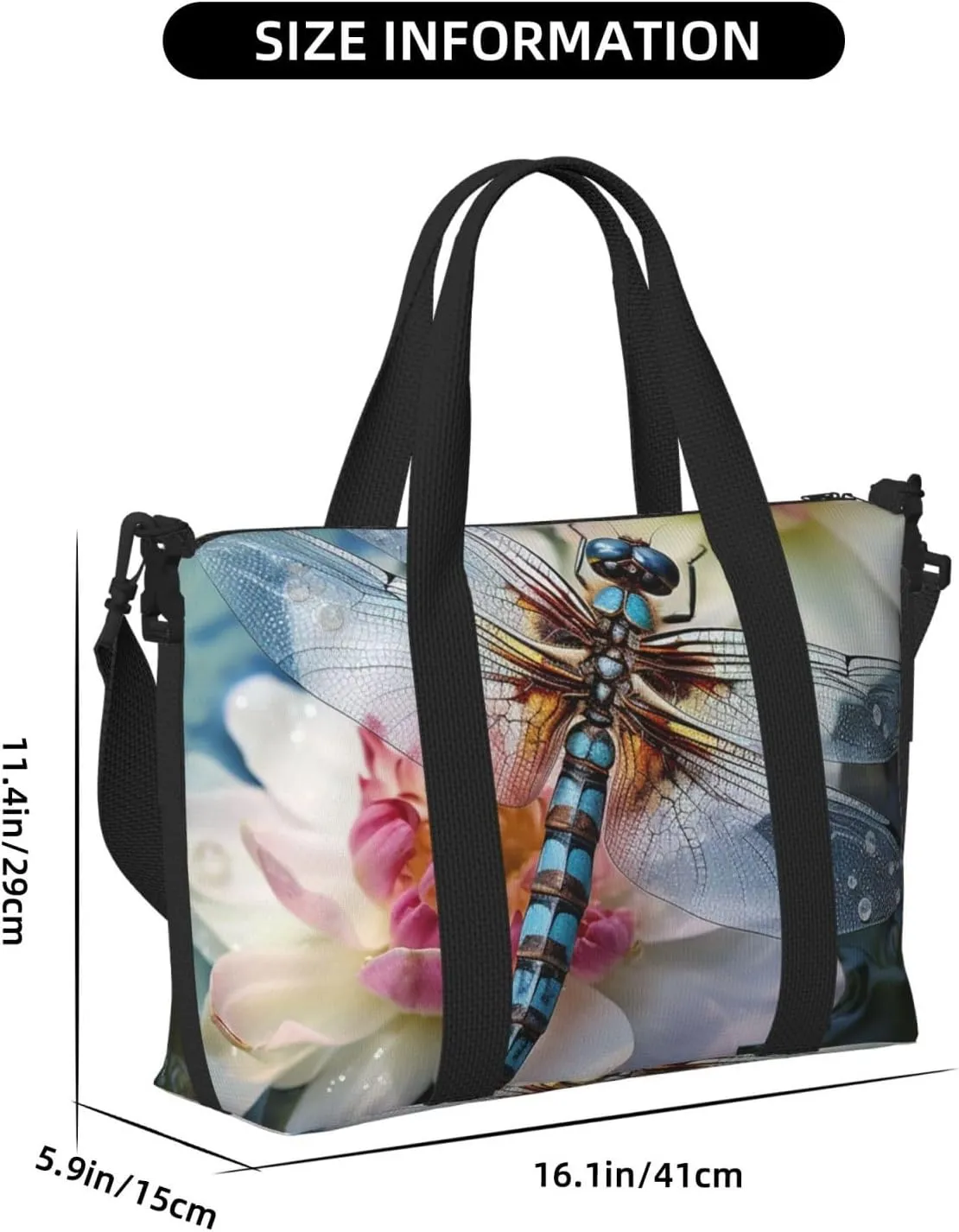 Sports Gym Bag for Women Men Travel Duffel Bag Tote Weekender Bag Carry on Overnight Bag for Travel Swimming Fitness Workout Sports Dragonfly lotus Duffle Bag