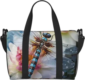Sports Gym Bag for Women Men Travel Duffel Bag Tote Weekender Bag Carry on Overnight Bag for Travel Swimming Fitness Workout Sports Dragonfly lotus Duffle Bag