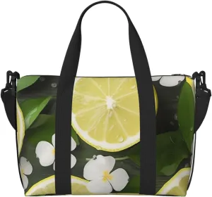 Sports Gym Bag for Women Men Travel Duffel Bag Tote Weekender Bag Carry on Overnight Bag for Travel Swimming Fitness Workout Sports Fresh Lemon Duffle Bag