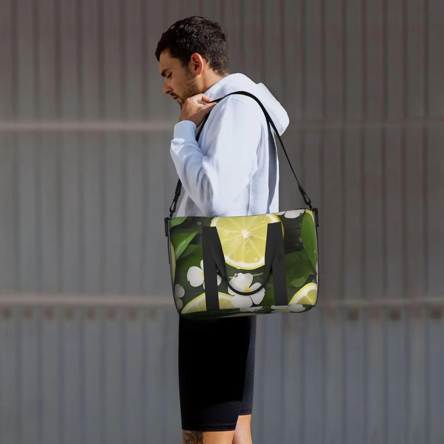Sports Gym Bag for Women Men Travel Duffel Bag Tote Weekender Bag Carry on Overnight Bag for Travel Swimming Fitness Workout Sports Fresh Lemon Duffle Bag